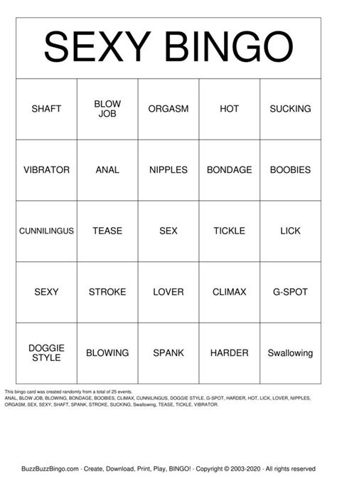 Penis Bingo Card